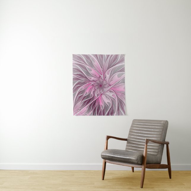 Fractal Pink Flower Dream, Floral Fantasy Pattern Tapestry (In Situ)