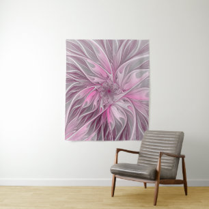 Fractal Pink Flower Dream, Floral Fantasy Pattern Tapestry
