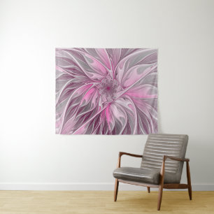 Fractal Pink Flower Dream, Floral Fantasy Pattern Tapestry
