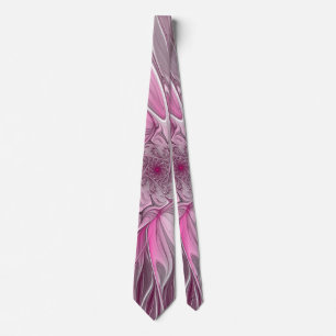 Fractal Pink Flower Dream, Floral Fantasy Pattern Tie
