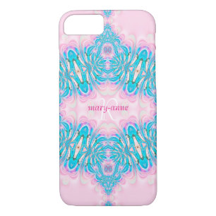 Fractal Pink Lace Garter Monogram Name iPhone 8/7 Case