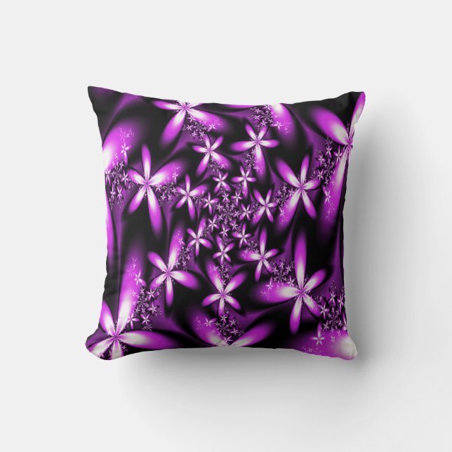 Fractal Purplish Pink Flowers Cushion (Front)