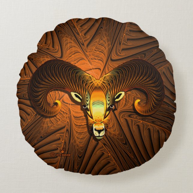 Fractal Ram's Head Round Cushion (Front)