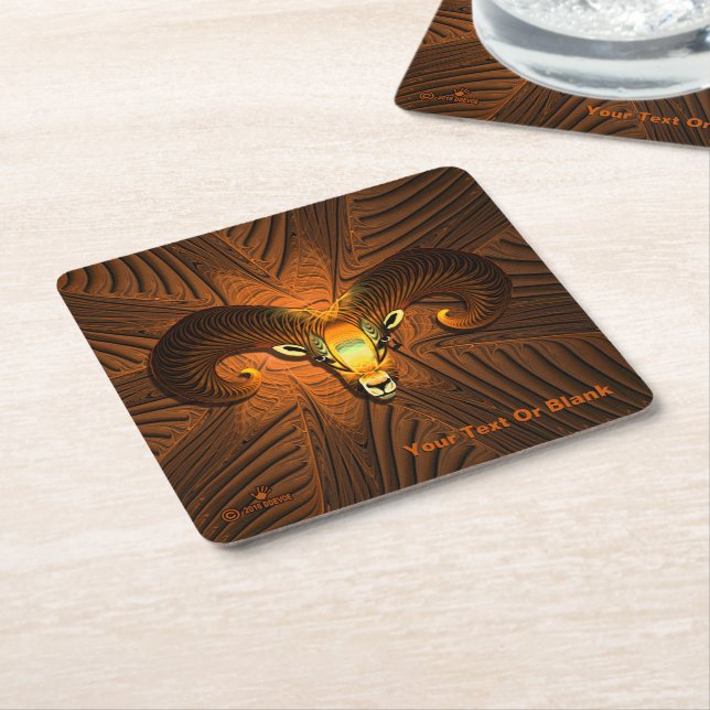 Fractal Ram's Head Square Paper Coaster (Angled)