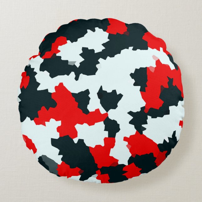 Fractal Red Black White Pattern Design Round Cushion (Front)
