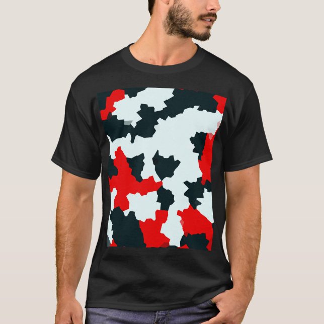 Fractal Red Black White Pattern Design T-Shirt (Front)