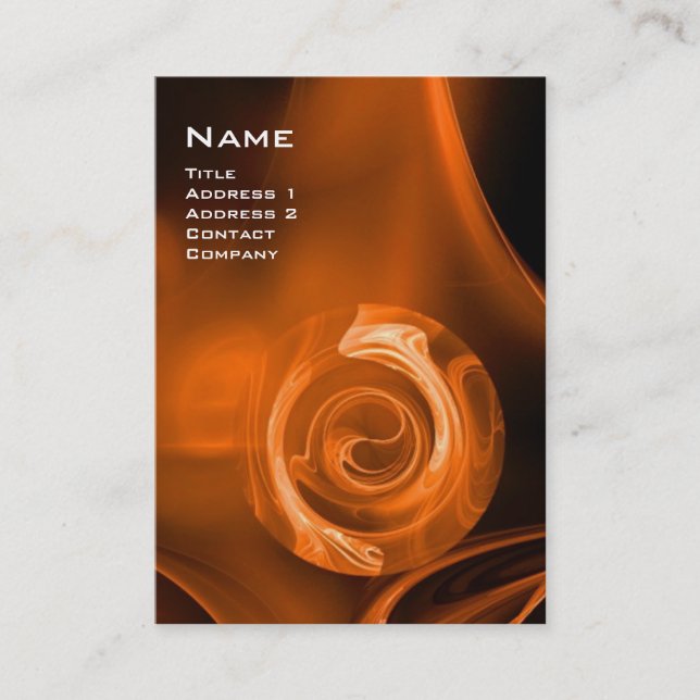 FRACTAL ROSE 4 MONOGRAM bright orange red black Business Card (Front)