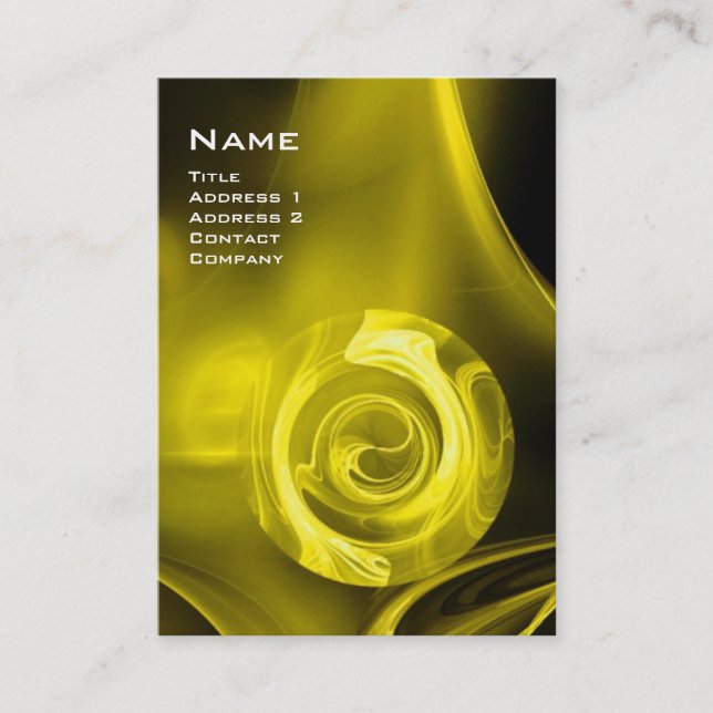 FRACTAL ROSE 4 MONOGRAM bright  yellow whiteblack Business Card (Front)