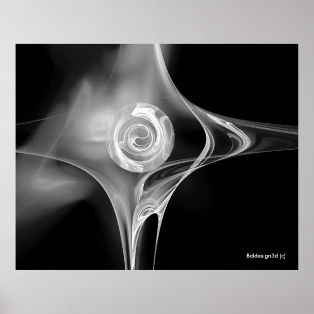 FRACTAL ROSE , black and white Poster (Front)