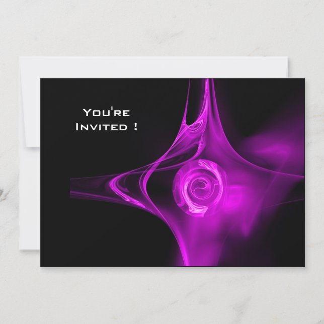 FRACTAL ROSE bright light purple black Invitation (Front)