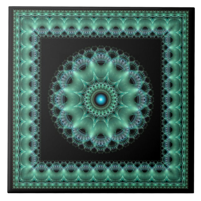 Fractal shiny flamboyant framed pattern ceramic tile (Front)