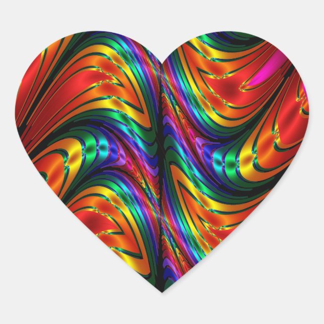 Fractal Silk Rainbow Heart Sticker (Front)