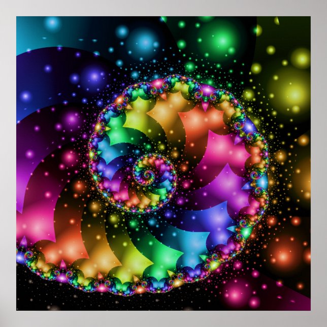 Fractal Spiral Rainbow Nebula Poster (Front)