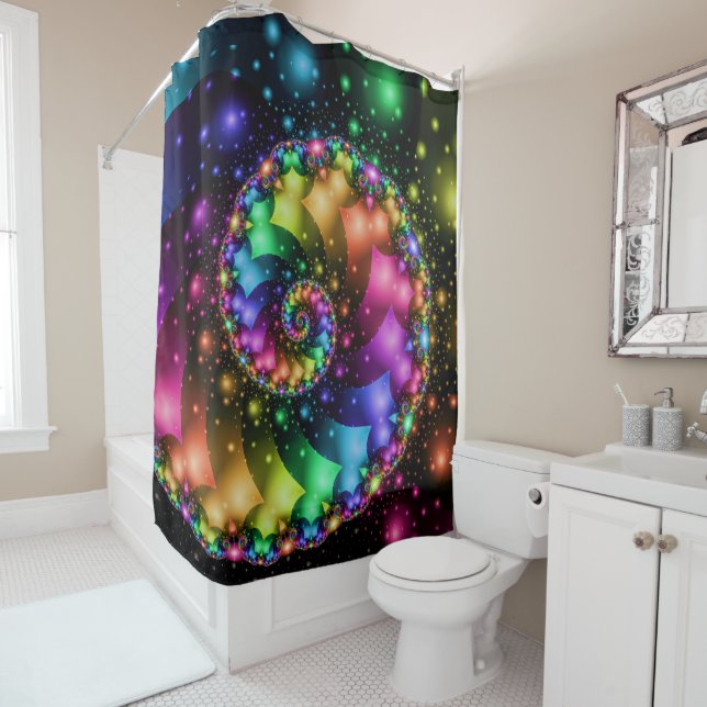 Fractal Spiral Rainbow Nebula Shower Curtain (In Situ)