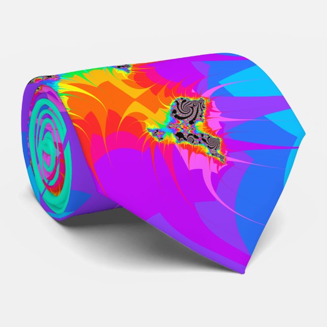 Fractal Spiral Rainbow Splash Tie (Rolled)