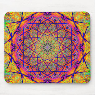 Fractal Star-shaped Mandala Colourful Mouse Pad