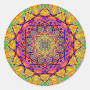 Fractal Star-shaped Mandala   Colourful Psychedeli Classic Round Sticker