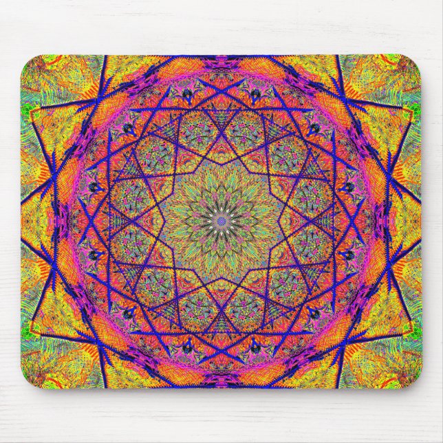 Fractal Star-shaped Mandala | Colourful Psychedeli Mouse Pad (Front)