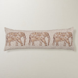 Fractal swirl elephant - brown and taupe body cushion