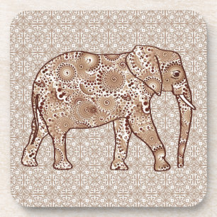 Fractal swirl elephant - brown and taupe coaster