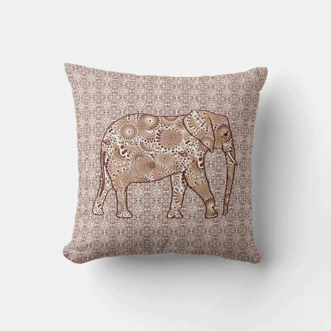Fractal swirl elephant - brown and taupe cushion (Front)