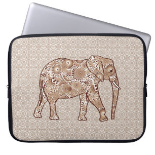 Fractal swirl elephant - brown and taupe laptop sleeve