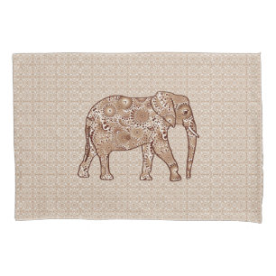 Fractal swirl elephant - brown and taupe pillowcase