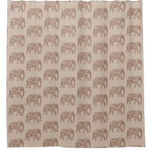 Fractal Swirl Elephant, Brown and Taupe  Shower Curtain