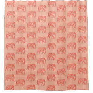 Fractal Swirl Elephant, Coral Orange and White Shower Curtain