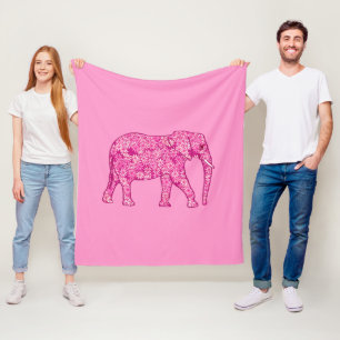 Fractal swirl elephant, fuchsia and pink fleece blanket