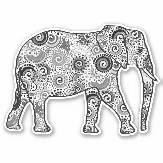 Fractal Swirl Elephant, Grey, Black and White (Front)