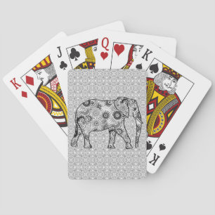 Fractal swirl elephant - grey, black and white playing cards