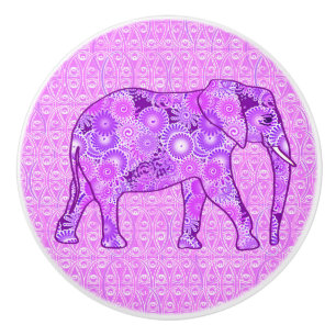Fractal swirl elephant - purple and orchid ceramic knob