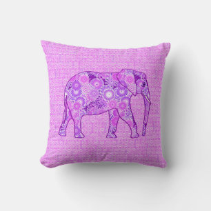 Fractal swirl elephant - purple and orchid cushion