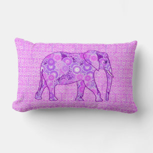 Fractal swirl elephant - purple and orchid lumbar cushion