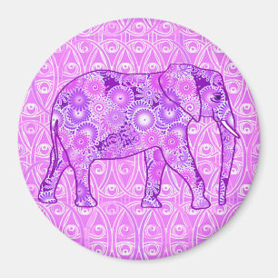 Fractal swirl elephant - purple and orchid magnet