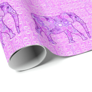 Fractal swirl elephant - purple and orchid wrapping paper