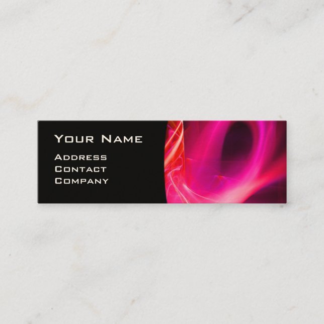 FRACTAL SWIRL GEM MONOGRAM black white red pink Mini Business Card (Front)