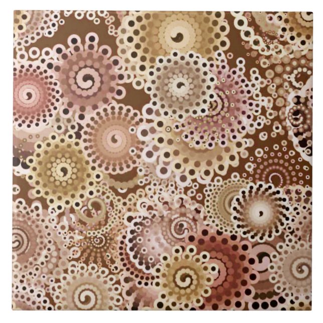 Fractal Swirl Pattern, Brown, Tan and Beige   Ceramic Tile (Front)