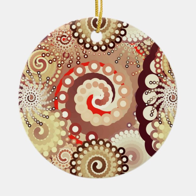 Fractal swirl pattern, chocolate and cream ceramic ornament (Front)