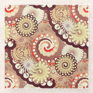 Fractal swirl pattern, chocolate and cream glass coaster