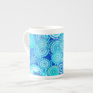 Fractal swirl pattern, cobalt blue bone china mug