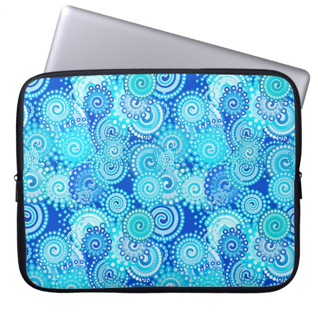 Fractal swirl pattern, cobalt blue laptop sleeve (Front)