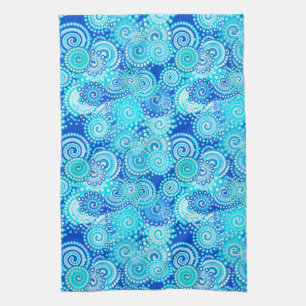 Fractal swirl pattern, cobalt blue tea towel