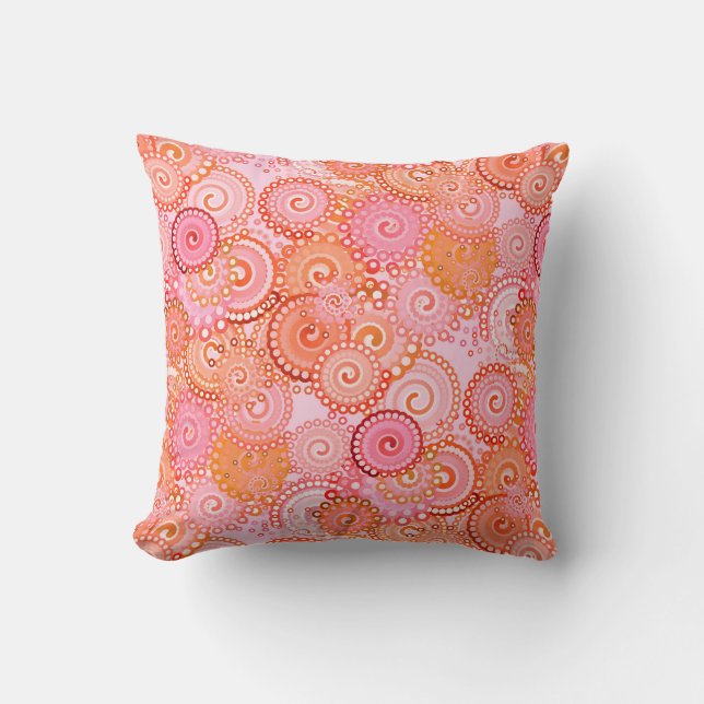 Fractal swirl pattern, coral and pink cushion (Front)