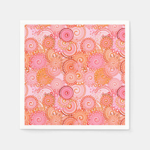 Fractal swirl pattern, coral and pink napkin