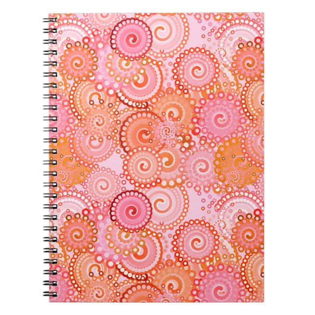 Fractal swirl pattern, coral and pink notebook (Front)