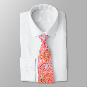Fractal swirl pattern, coral and pink tie