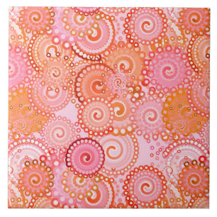 Fractal swirl pattern, coral and pink tile