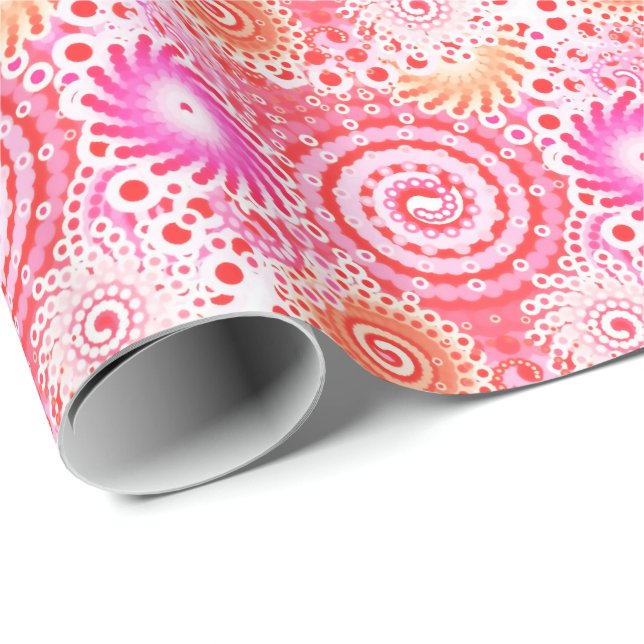 Fractal swirl pattern, coral, pink and cream wrapping paper (Roll Corner)